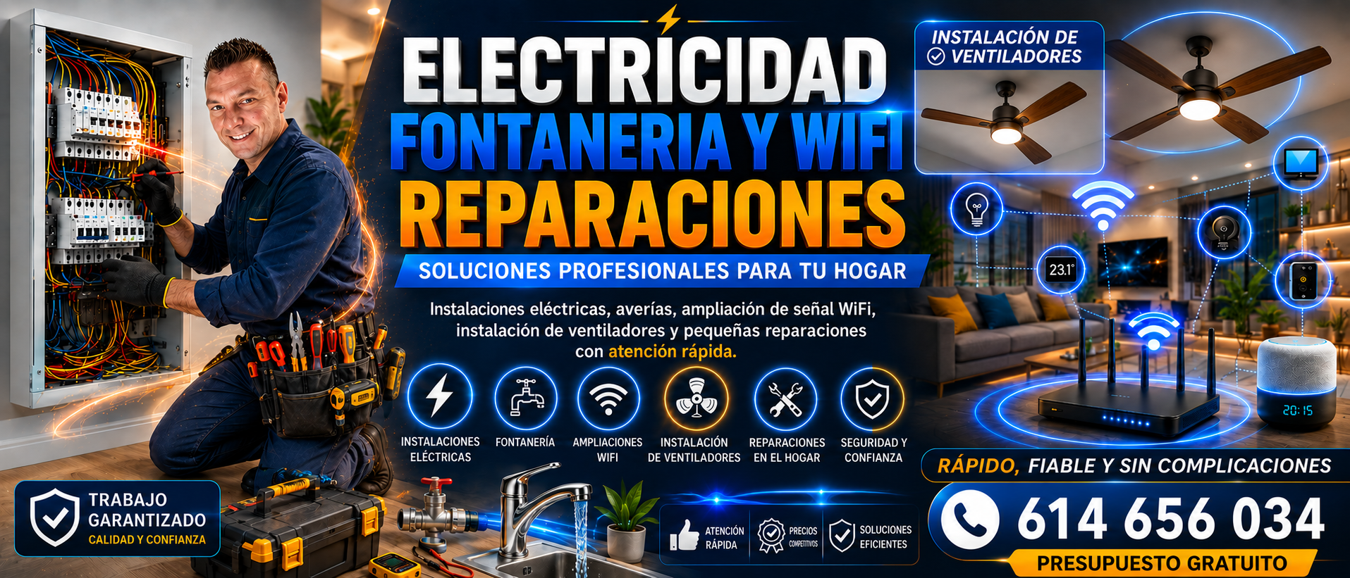 Servicios de electricidad, WiFi y reparaciones para el hogar